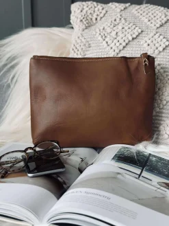 Kosmetikpung / Clutch - Cognac leather