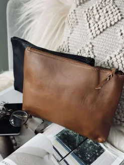 Kosmetikpung / Clutch - Cognac leather