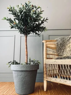 Krukke i plast - Lys grå med bred kant