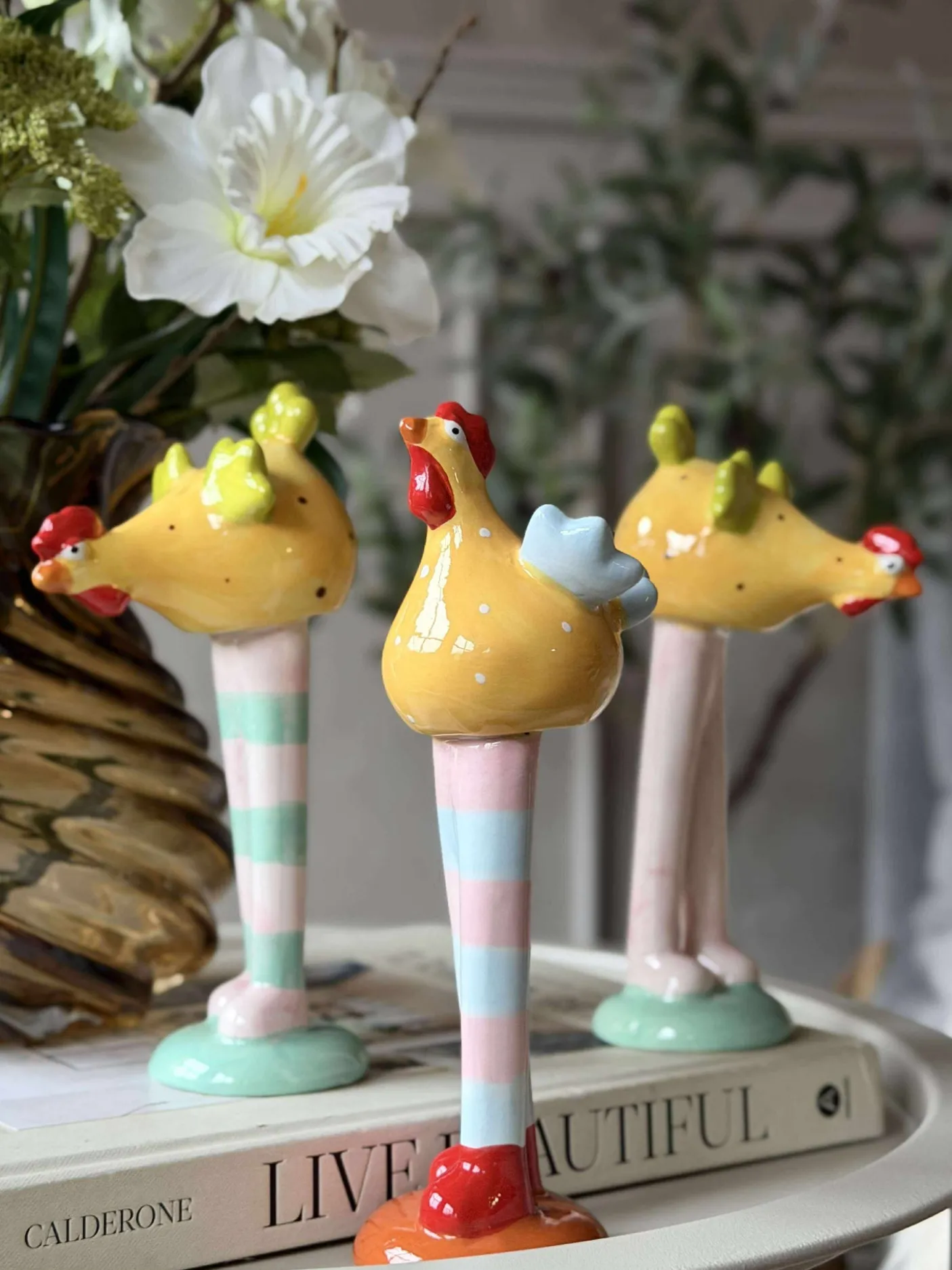 Kylling med lange ben - Gul med prikker