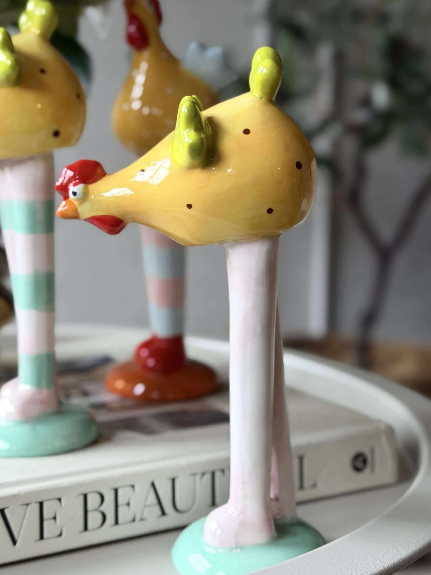 Kylling med lange ben - Gul med prikker