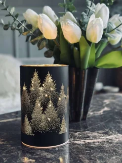 Lanterne med led lys - Black / gold