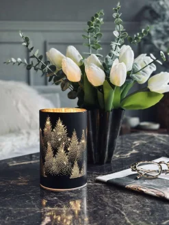 Lanterne med led lys - Black / gold