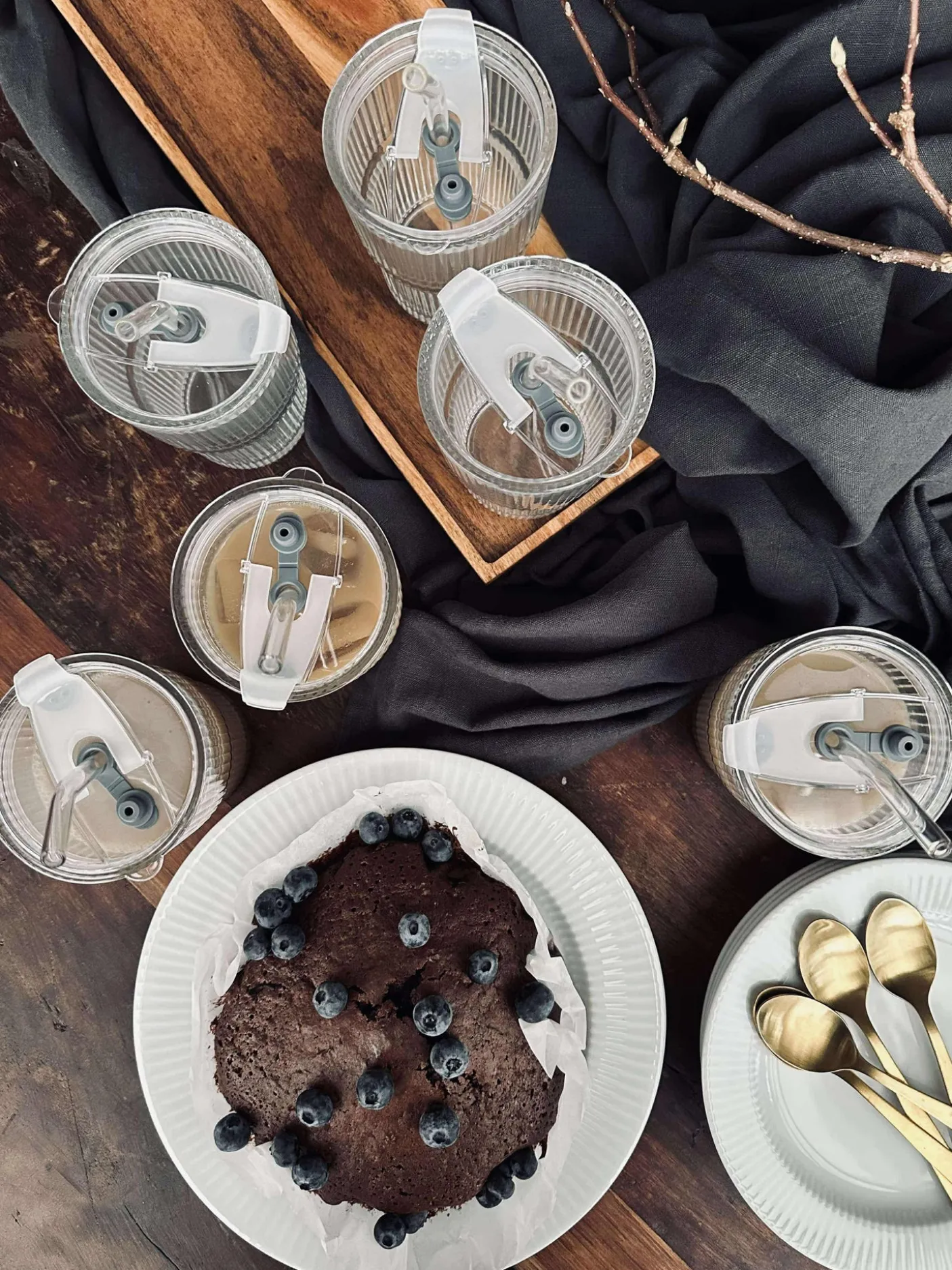 Latteglas med låg og sugerør - 6 stk