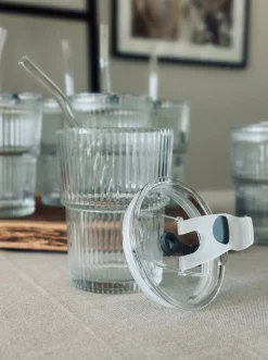 Latteglas med låg og sugerør - 6 stk