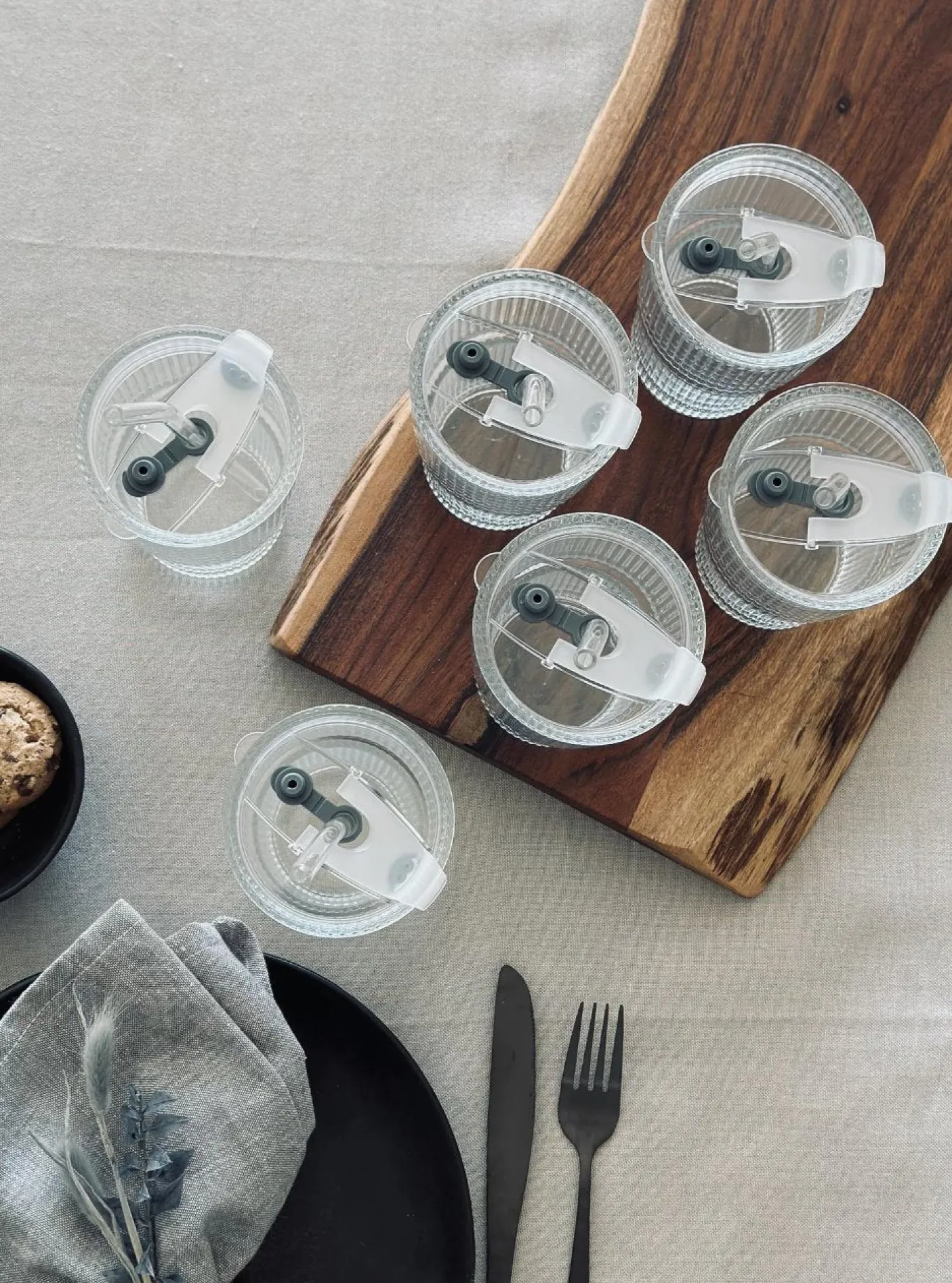 Latteglas med låg og sugerør - 6 stk