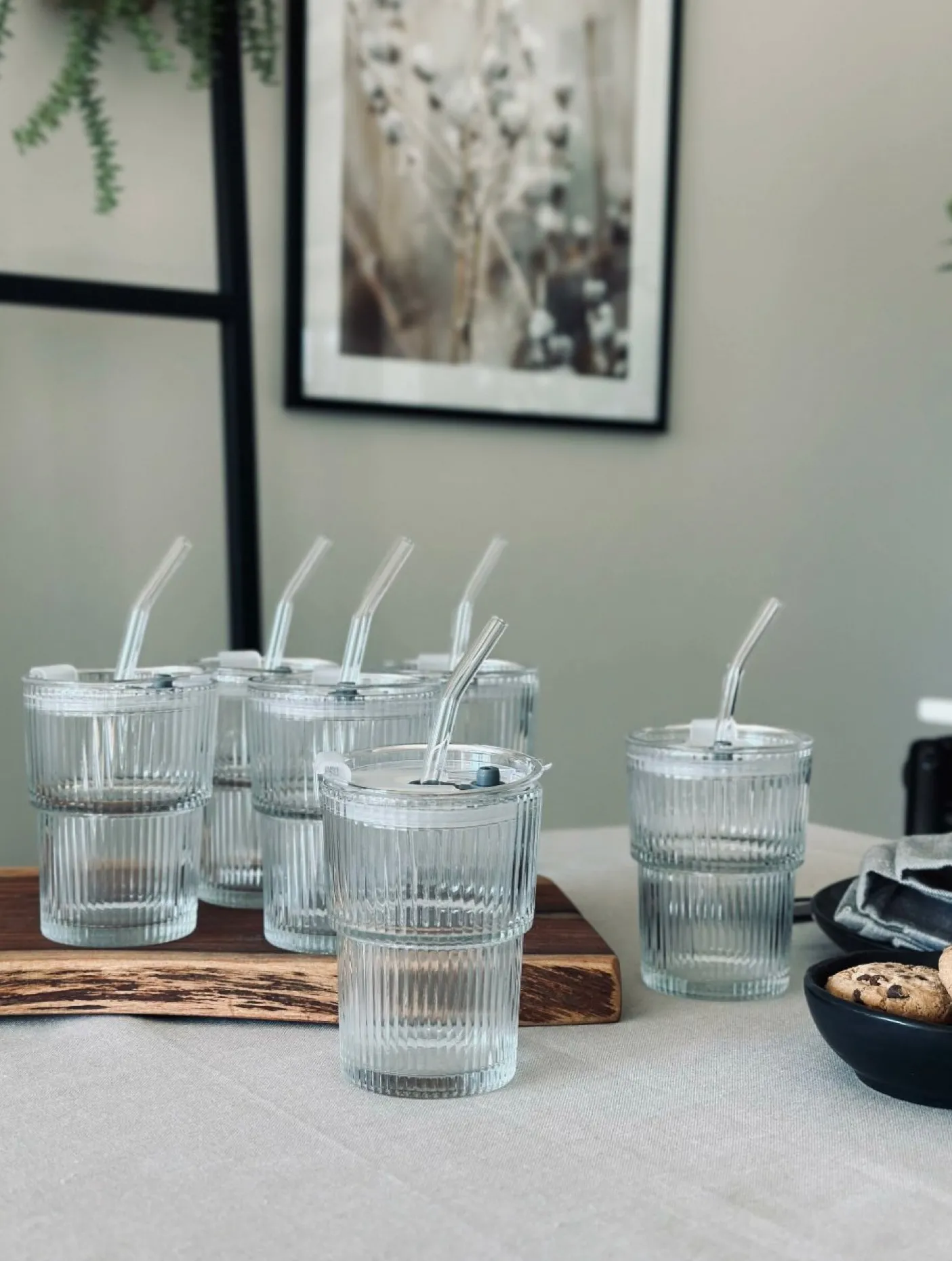 Latteglas med låg og sugerør - 6 stk