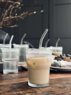 Latteglas med låg og sugerør - 6 stk