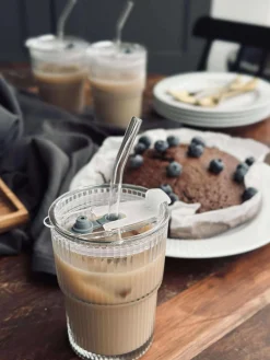 Latteglas med låg og sugerør - 6 stk