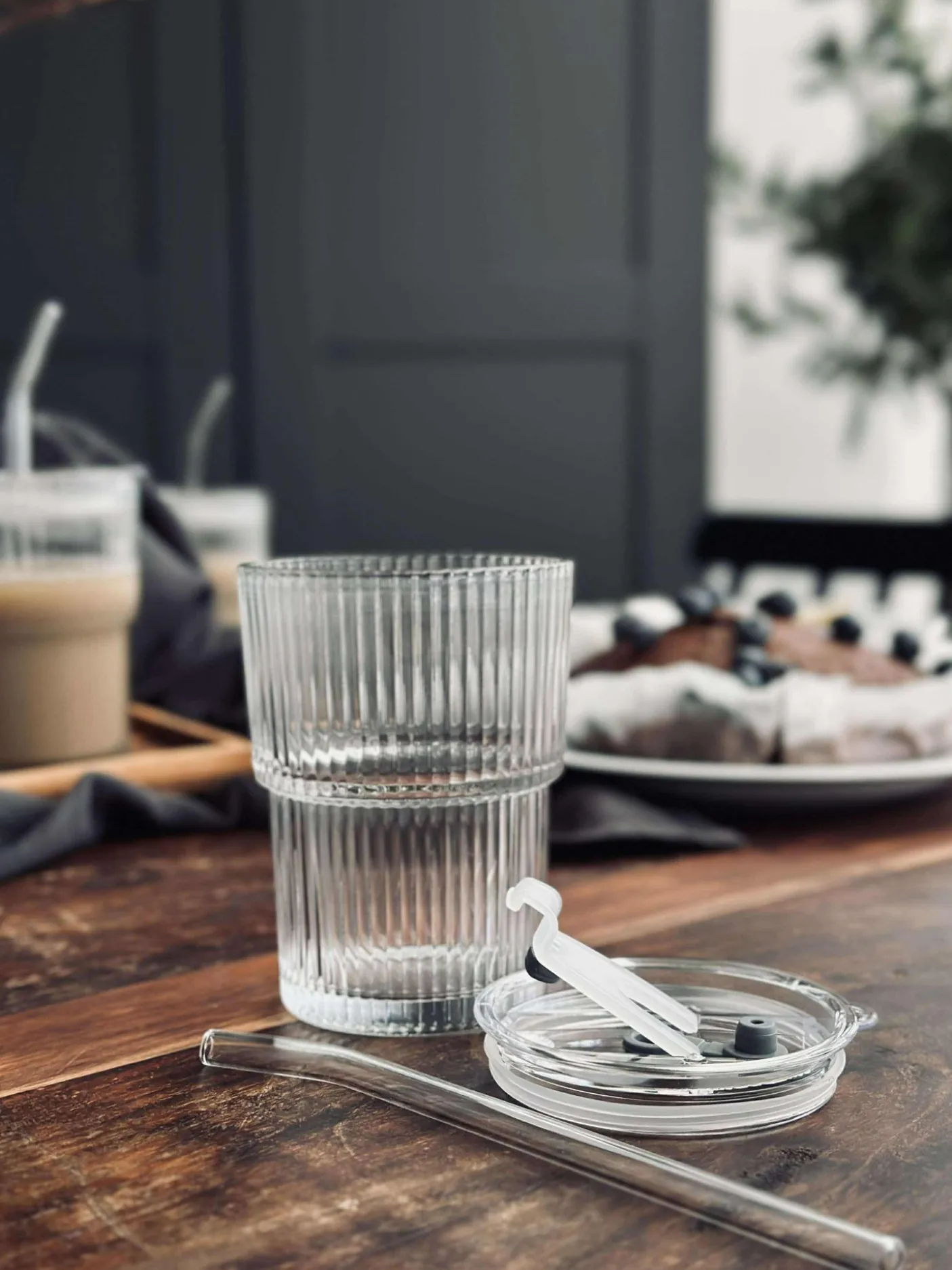 Latteglas med låg og sugerør - 6 stk