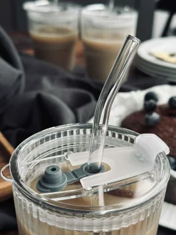 Latteglas med låg og sugerør - 6 stk