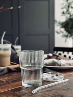 Latteglas med låg og sugerør - 6 stk