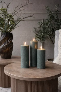 LED Bloklys / Grøn – 3 stk Rustik dia 5 cm