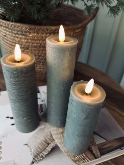 LED Bloklys / Grøn – 3 stk Rustik dia 5 cm