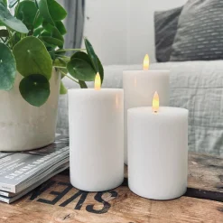 LED Bloklys / Hvid rustik – 3 stk