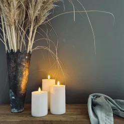 LED Bloklys / Hvid rustik – 3 stk