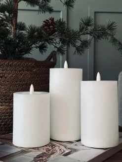 LED Bloklys / Hvid rustik – 3 stk