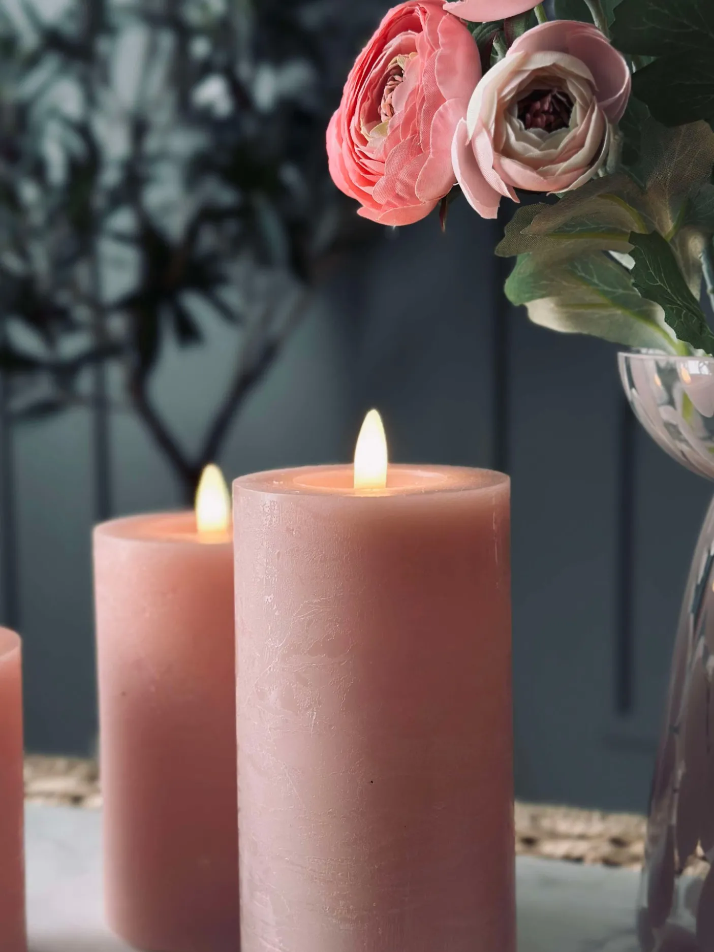 LED Bloklys / Rosa – 3 stk bloklys