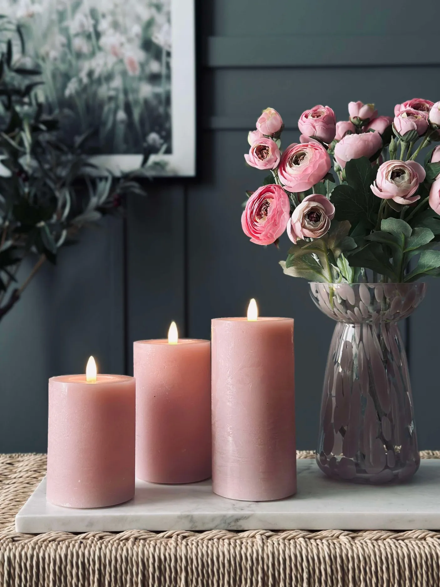 LED Bloklys / Rosa – 3 stk bloklys