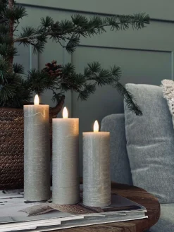 LED Bloklys / Sand – 3 stk Rustik dia 5 cm