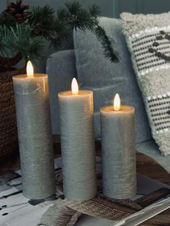 LED Bloklys / Sand – 3 stk Rustik dia 5 cm