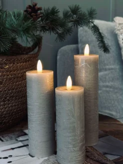 LED Bloklys / Sand – 3 stk Rustik dia 5 cm