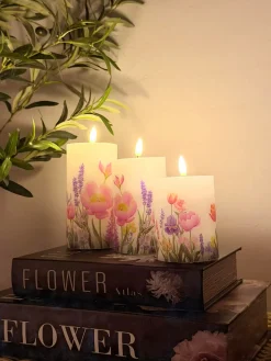 LED bloklys Blomster – Sæt m. 3 stk og fjernbetjening