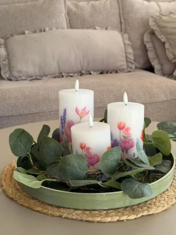 LED bloklys Blomster – Sæt m. 3 stk og fjernbetjening