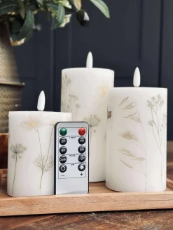 LED bloklys FLOWER – Sæt m. 3 stk og fjernbetjening