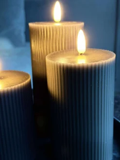 LED Bloklys Grå med riller - Sæt med 3 stk