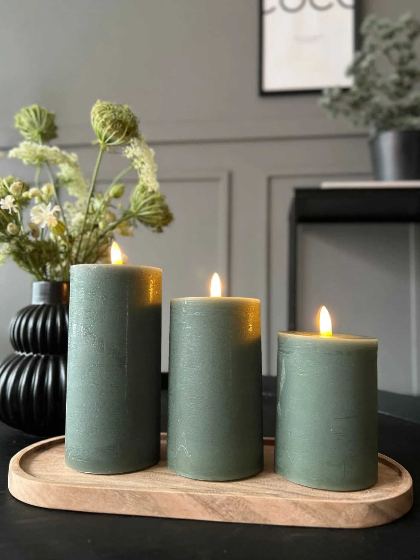 LED Bloklys Grøn - Sæt af 3 stk med fjernbetjening