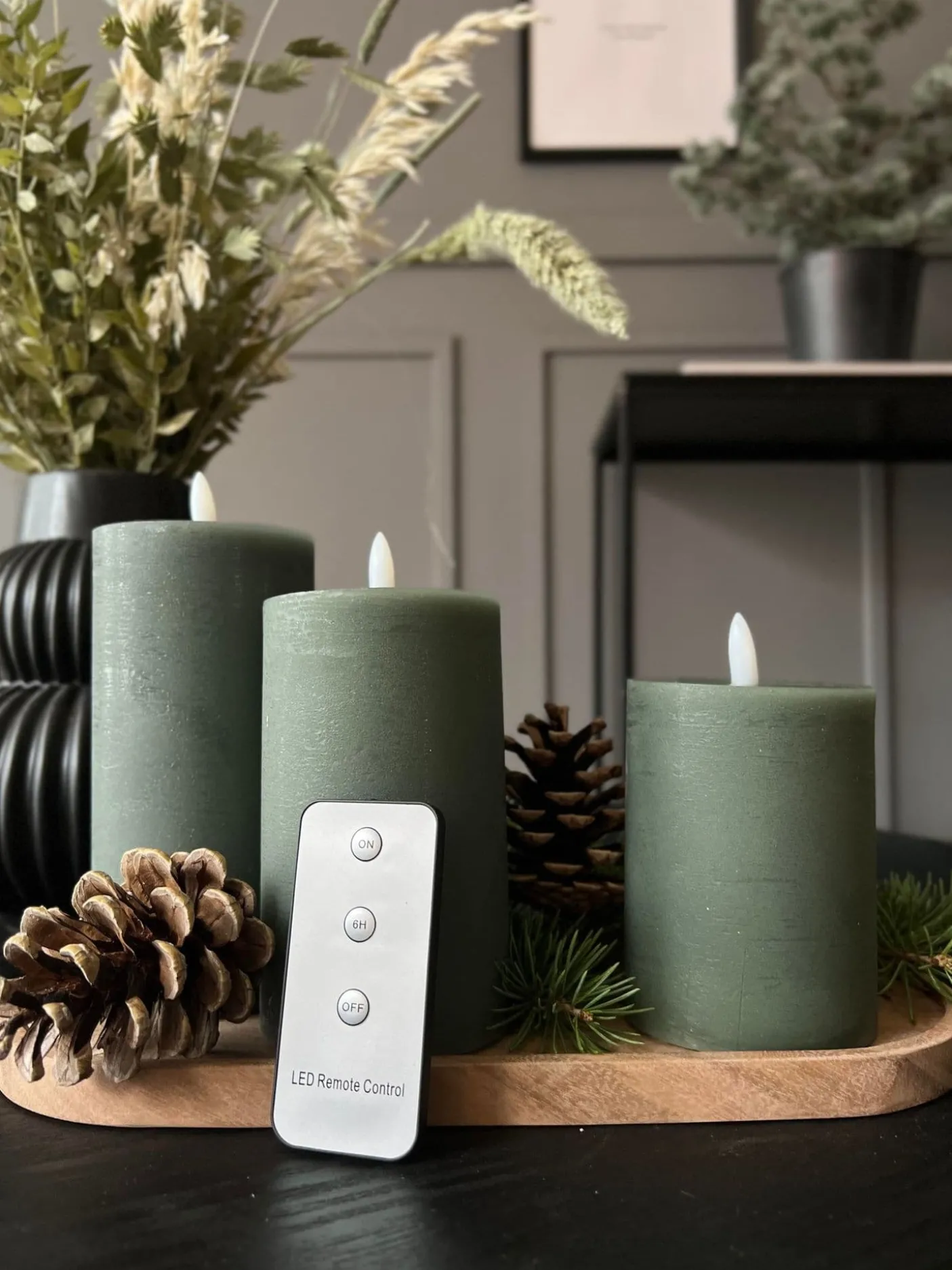 LED Bloklys Grøn - Sæt af 3 stk med fjernbetjening