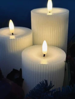 LED Bloklys med riller - Sæt med 3 stk ink fjernbetjening