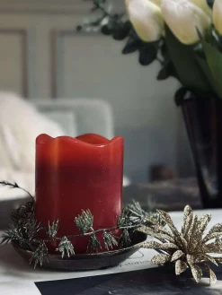 LED Bloklys Rød med timer - 7x9 cm