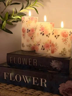 LED bloklys Roser – Sæt m. 3 stk og fjernbetjening