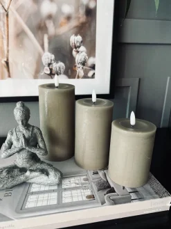 LED Bloklys Sand - Sæt af 3 stk med fjernbetjening