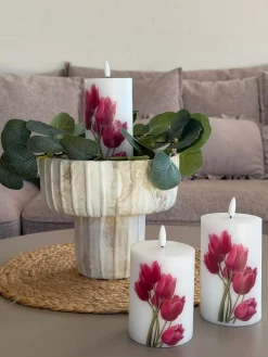 LED bloklys Tulipaner – Sæt m. 3stk og fjernbetjening