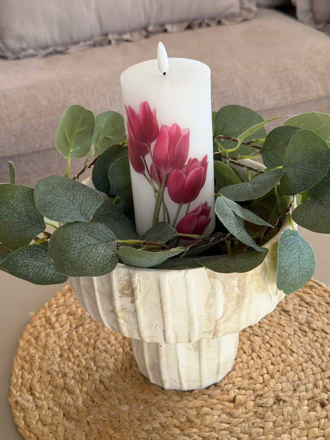 LED bloklys Tulipaner – Sæt m. 3stk og fjernbetjening