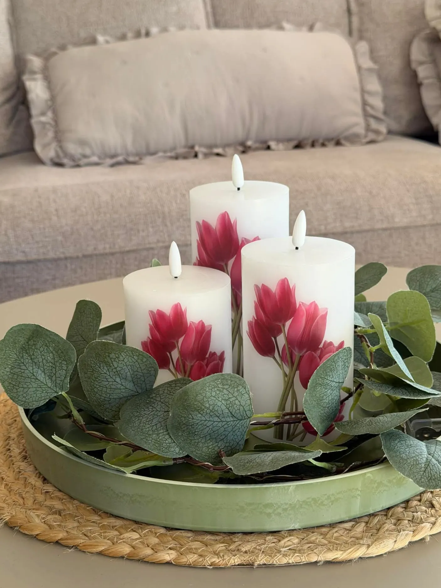 LED bloklys Tulipaner – Sæt m. 3stk og fjernbetjening