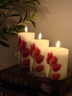 LED bloklys Tulipaner – Sæt m. 3stk og fjernbetjening