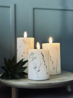 LED bloklys WILD FLORA – Sæt m. 3 stk og fjernbetjening