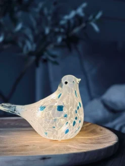 LED Fugl i mundblæst glas - Hvid