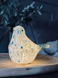 LED Fugl i mundblæst glas - Hvid