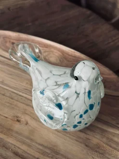 LED Fugl i mundblæst glas - Hvid