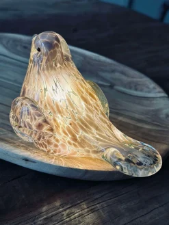 LED Fugl i mundblæst glas - Old Rose