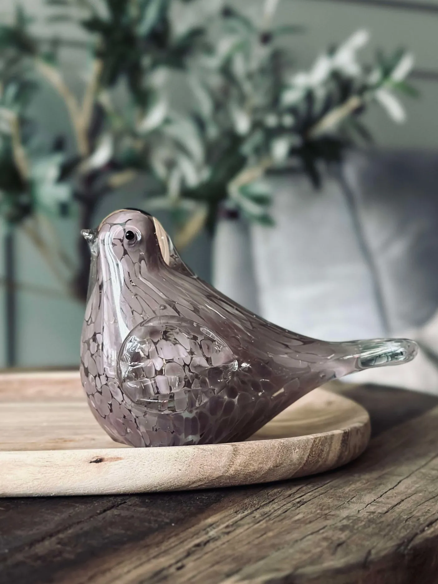 LED Fugl i mundblæst glas - Old Rose