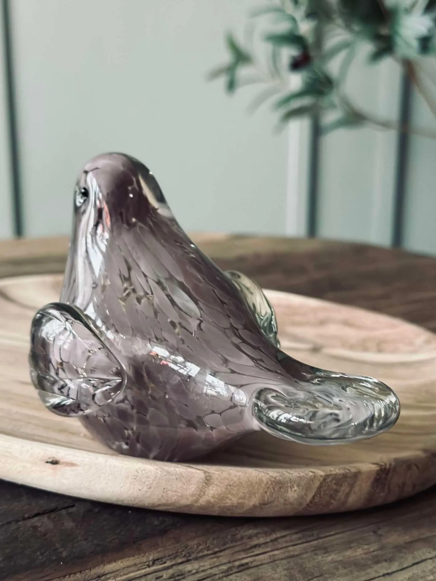 LED Fugl i mundblæst glas - Old Rose