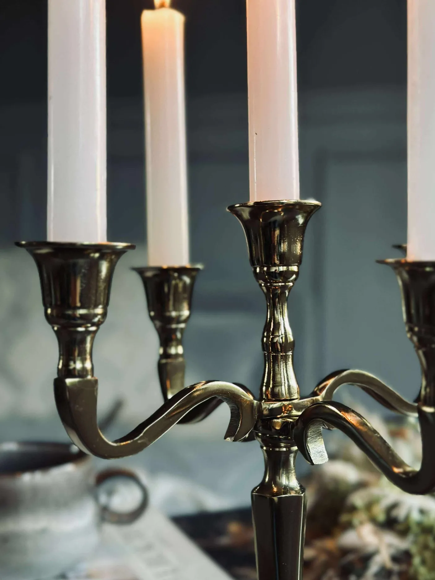 Lysestage Alu guld - 5 armet