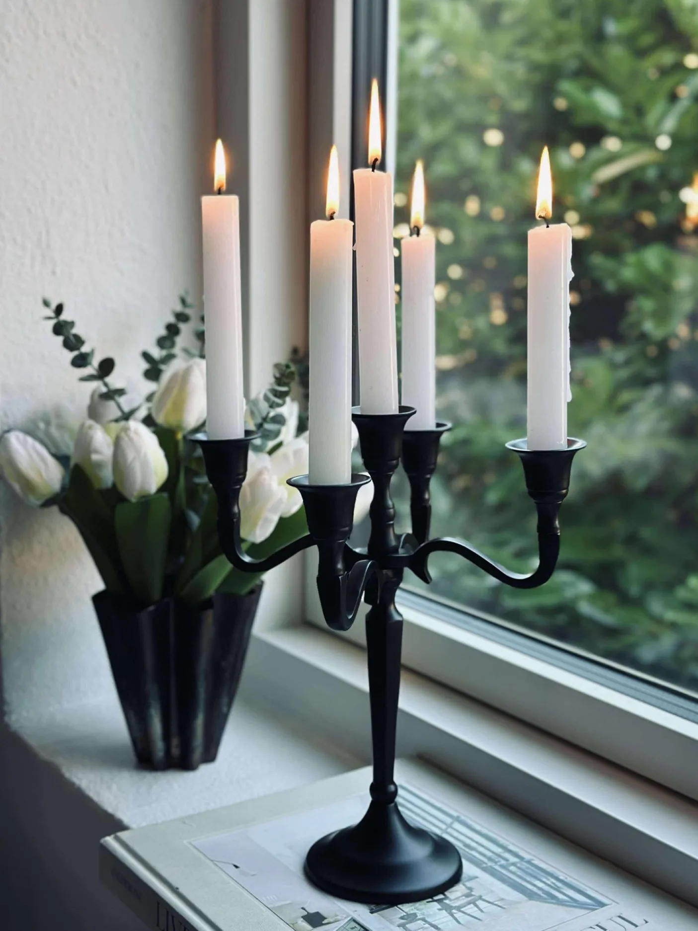 Lysestage Alu sort - 5 armet