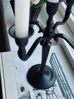 Lysestage Alu sort - 5 armet